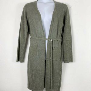 Calvin Klein Olive Green Long Open-Front Cardigan with Belt